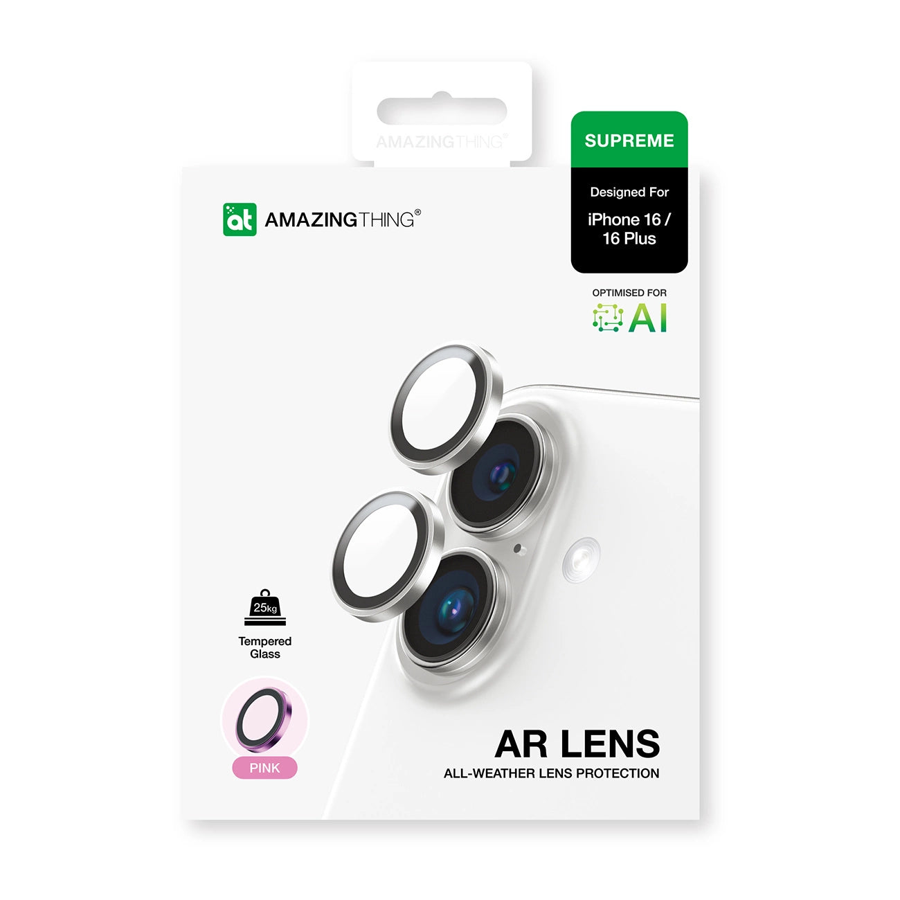 AmazingThing AR Aluminum 2 Lens Glass with Camera Lens Frame for iPhone 16 / 16 Plus - Pink_3