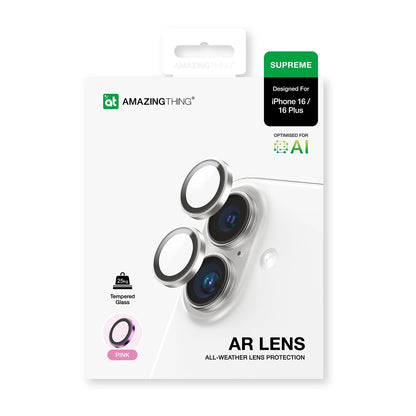 AmazingThing AR Aluminum 2 Lens Glass with Camera Lens Frame for iPhone 16 / 16 Plus - Pink_3