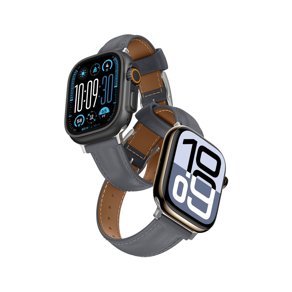 AmazingThing Class Band Leather Strap for Apple Watch 45 / 46 / 49 mm - Gray_0