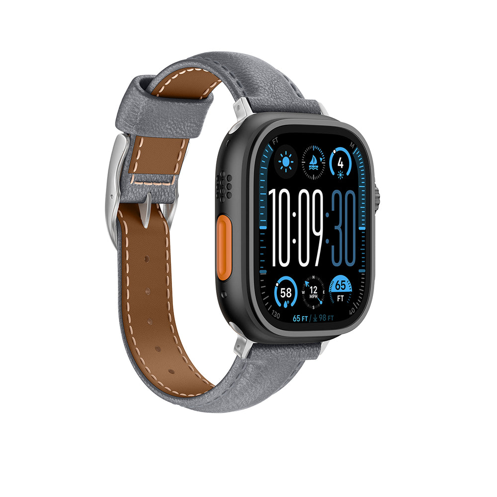 AmazingThing Class Band Leather Strap for Apple Watch 45 / 46 / 49 mm - Gray_2