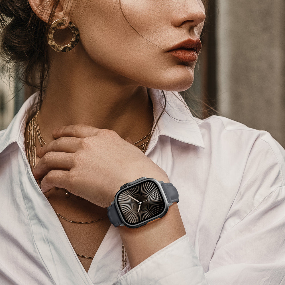 AmazingThing Class Band Leather Strap for Apple Watch 45 / 46 / 49 mm - Gray_8