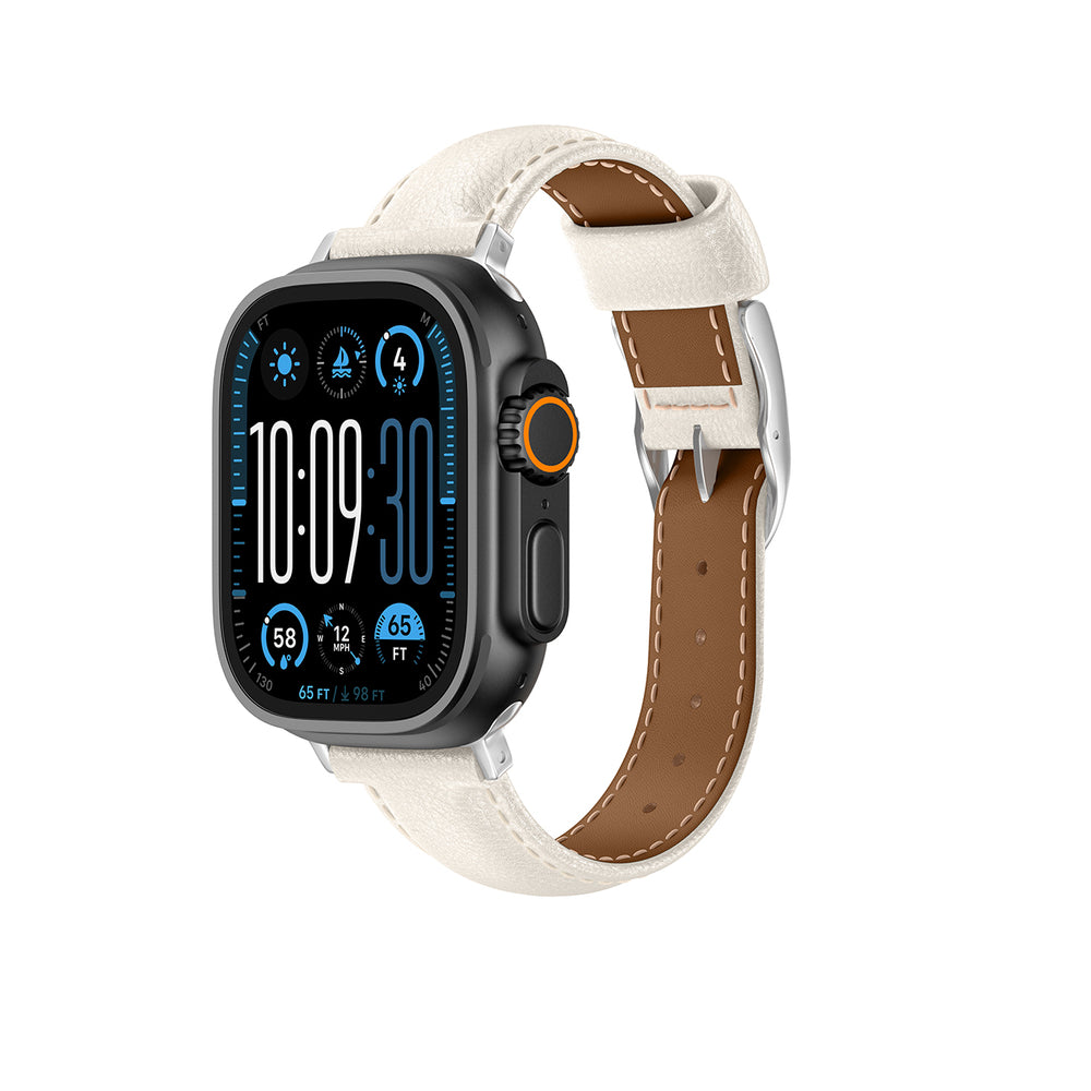 AmazingThing Class Band Leather Strap for Apple Watch 45 / 46 / 49 mm - Light Beige_3