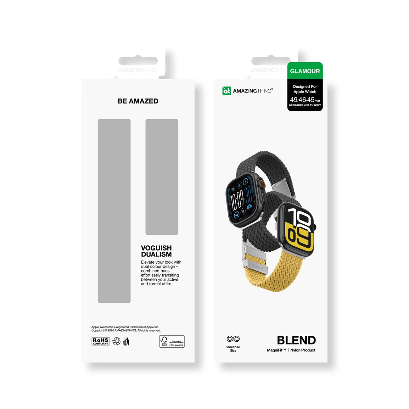 Set of 2 AmazingThing Blend Band for Apple Watch 45/46/49mm - Yellow-Black/Black_7