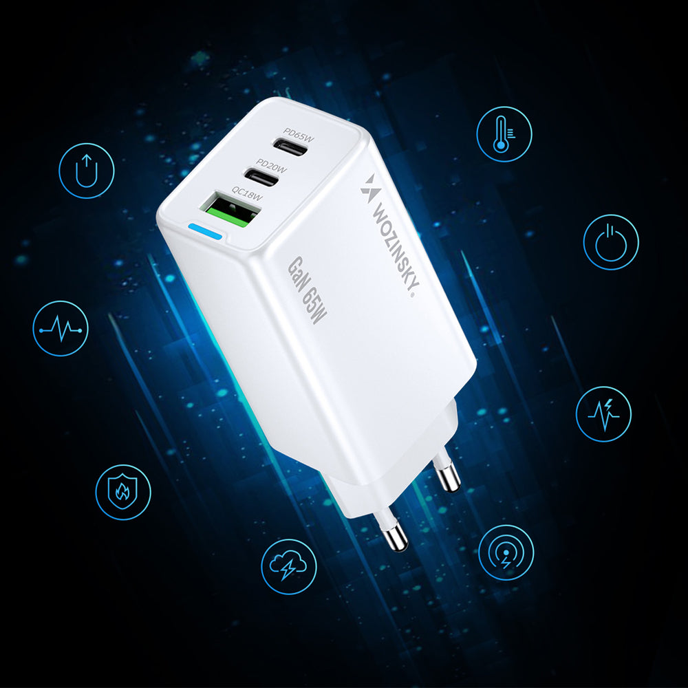 Wozinsky GaN 65W Charger with 2xUSB-C USB Ports with 65W CC Cable - White_9