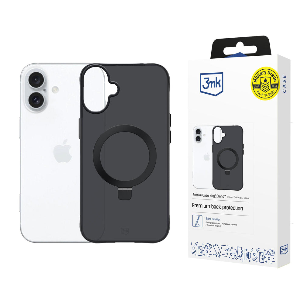 3mk Smoke Case Mag&amp;Stand for iPhone 17 - black_0
