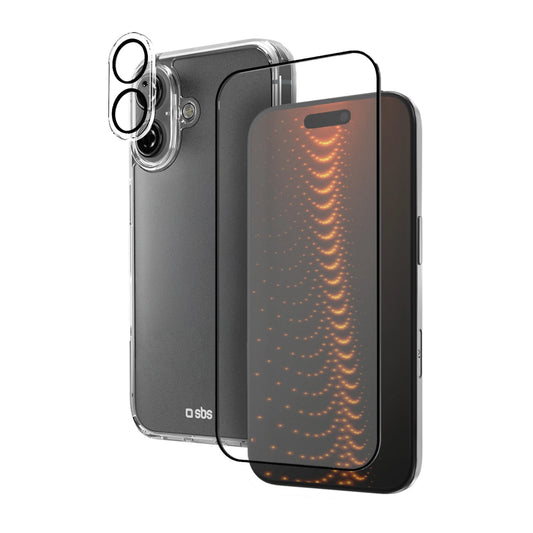 SBS set with D3O technology for iPhone 16 - case + glass screen and camera protector - transparent_0