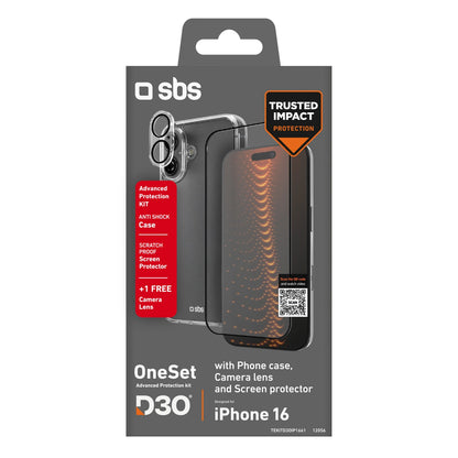 SBS set with D3O technology for iPhone 16 - case + glass screen and camera protector - transparent_1