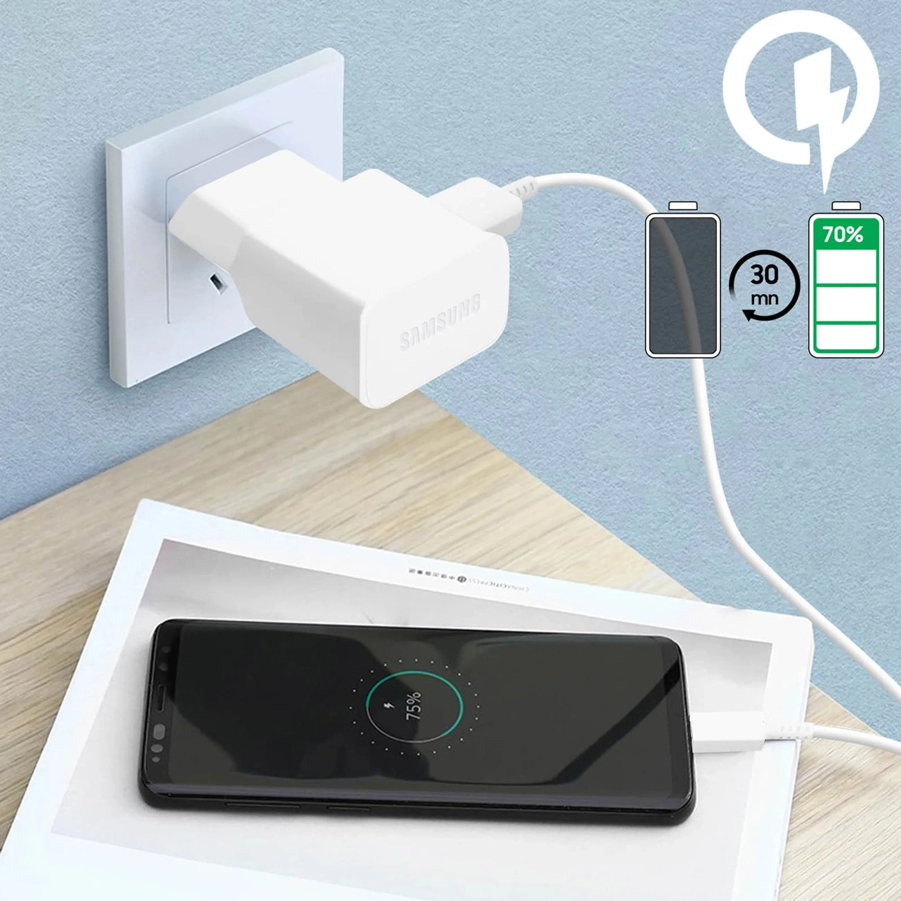 Samsung EP-TA200EWE USB-A 15W wall charger with EP-DR140AWE USB-A - USB-C cable (OOB Bulk - replacement packaging) - white_3