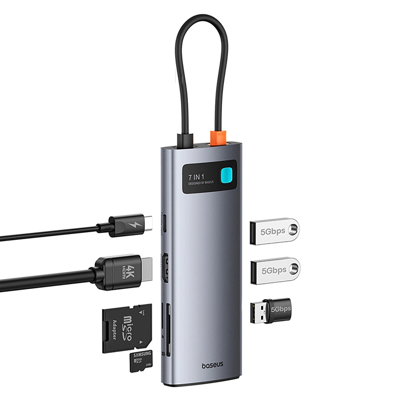 Baseus Metal Gleam 7in1 HDMI 4K 60Hz USB-C Hub / 3x USB 3.0 / USB-C PD / SD / microSD - Gray_4