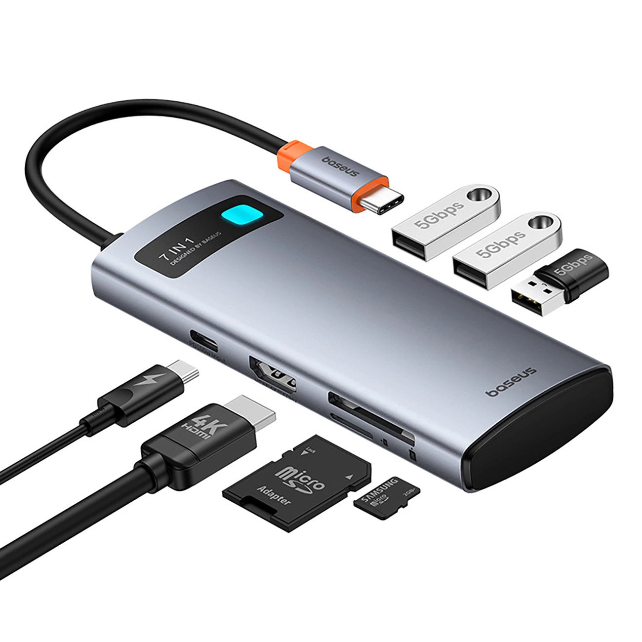 Baseus Metal Gleam 7in1 HDMI 4K 60Hz USB-C Hub / 3x USB 3.0 / USB-C PD / SD / microSD - Gray_5