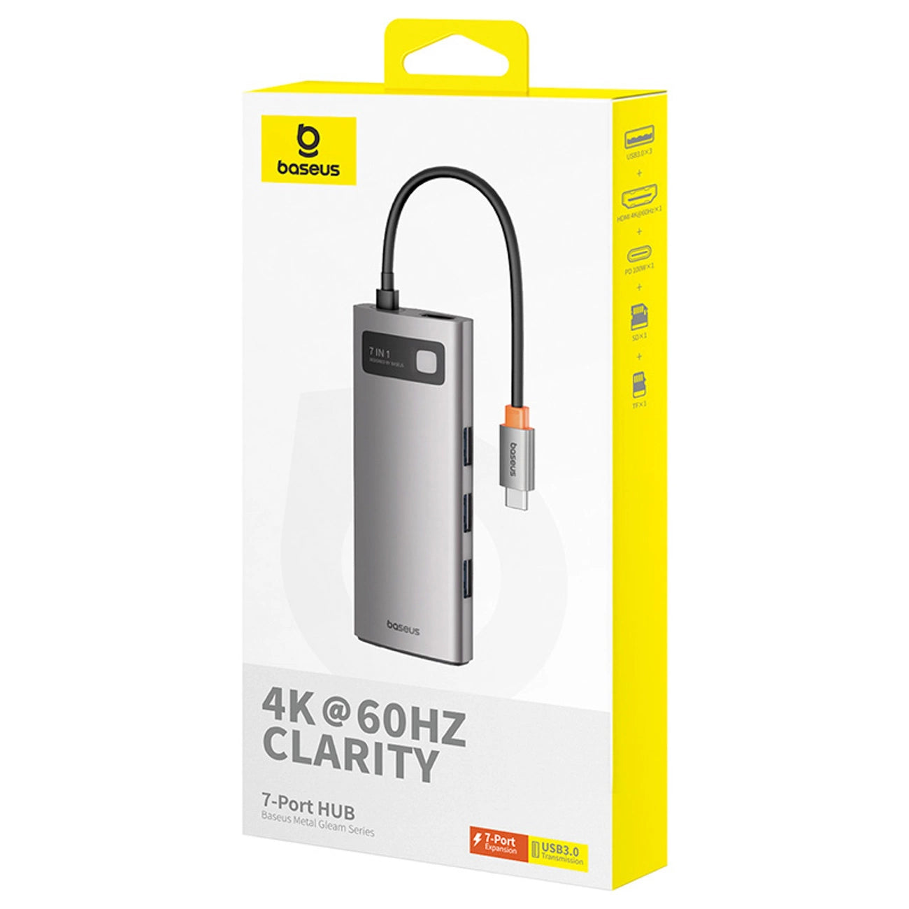 Baseus Metal Gleam 7in1 HDMI 4K 60Hz USB-C Hub / 3x USB 3.0 / USB-C PD / SD / microSD - Gray_8