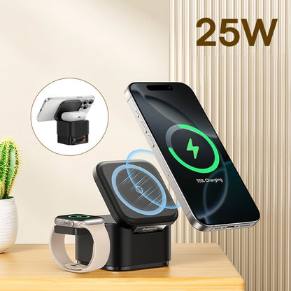 Baseus MagPro 3in1 25W MagSafe Compatible Inductive Charger for Phone and Smartwatch - Black_1
