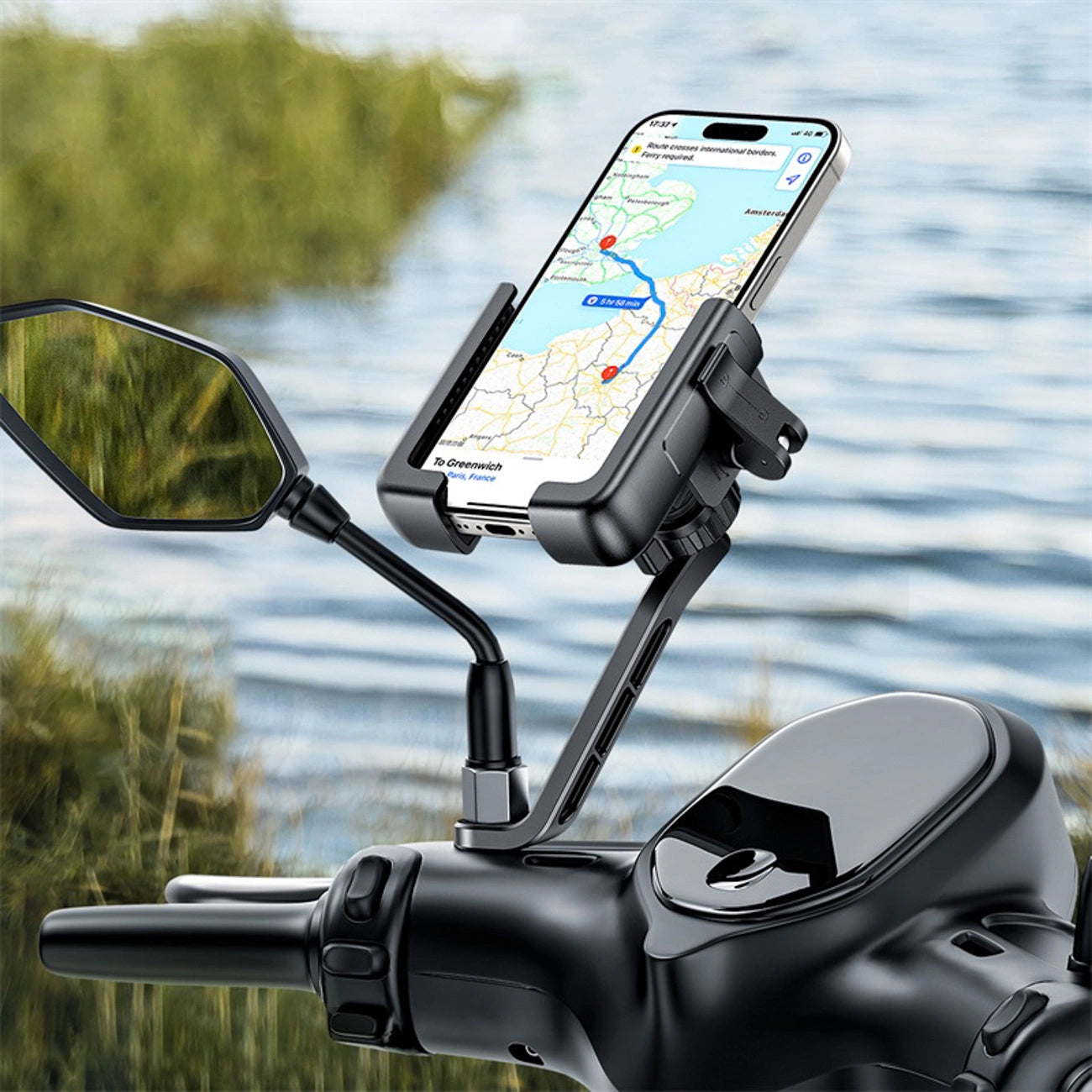 Baseus GoTrip Motorcycle Phone Holder for Mirror, with Shock Absorption - Black_1