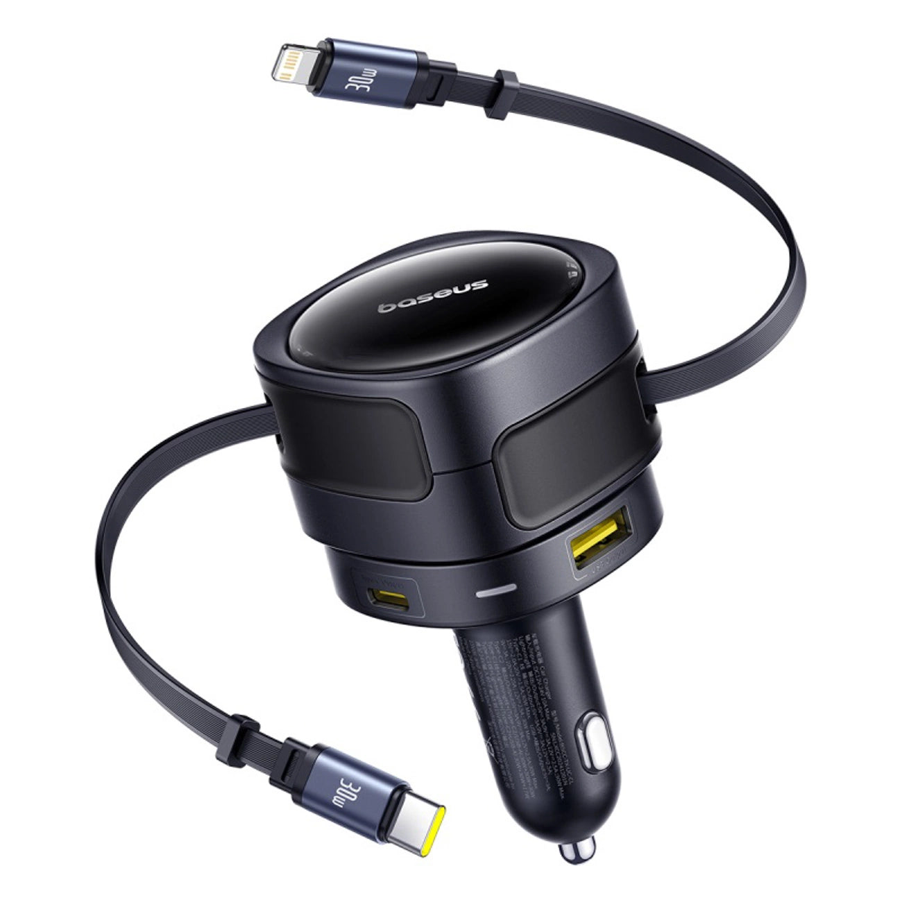 Baseus Enjoyment Max 90W Car Charger 2x USB-C + USB-C and Lightning Cable - Black_0