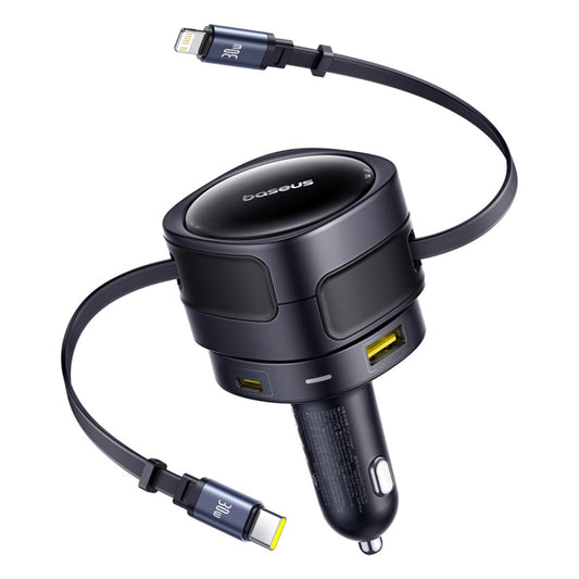 Baseus Enjoyment Max 90W Car Charger 2x USB-C + USB-C and Lightning Cable - Black_0