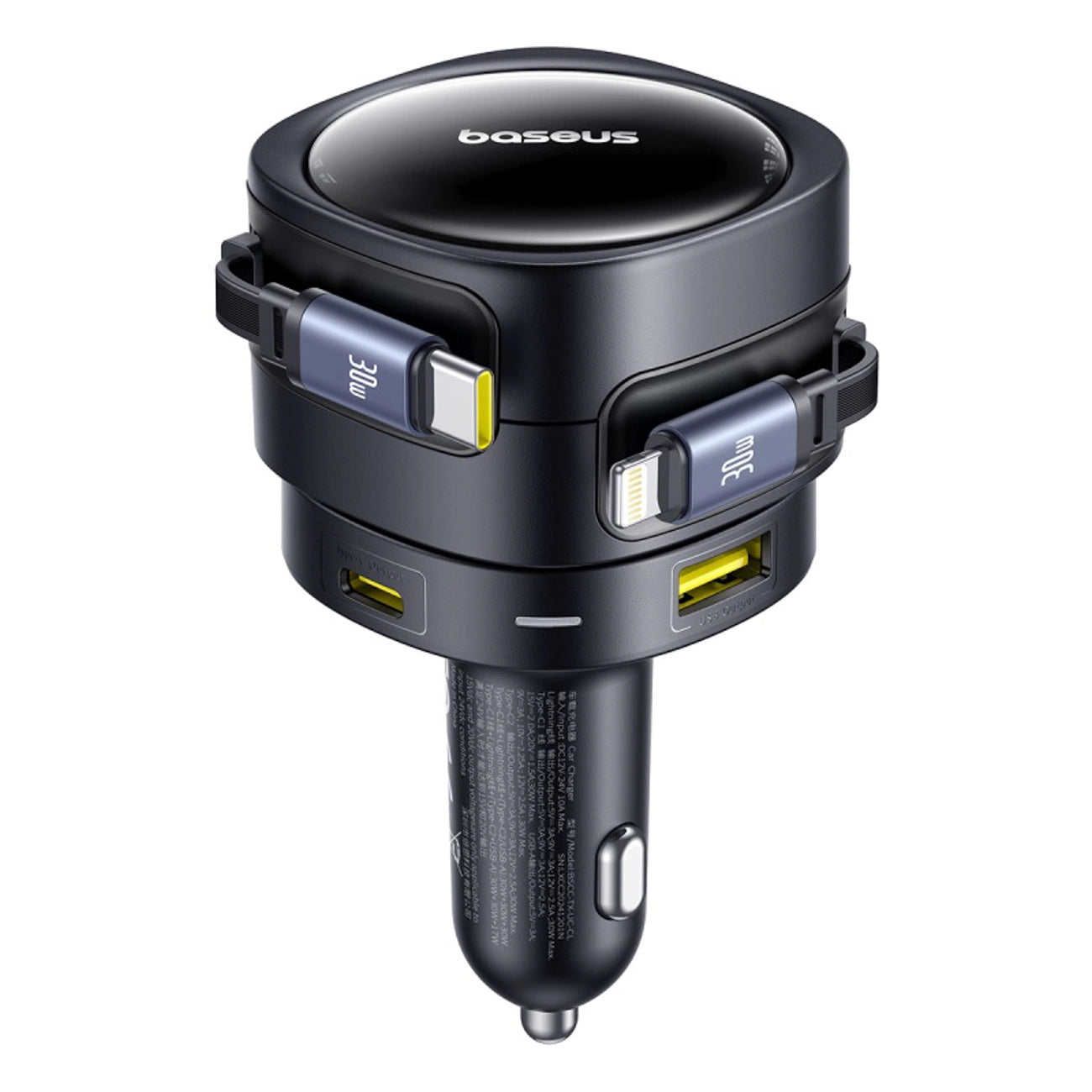 Baseus Enjoyment Max 90W Car Charger 2x USB-C + USB-C and Lightning Cable - Black_1