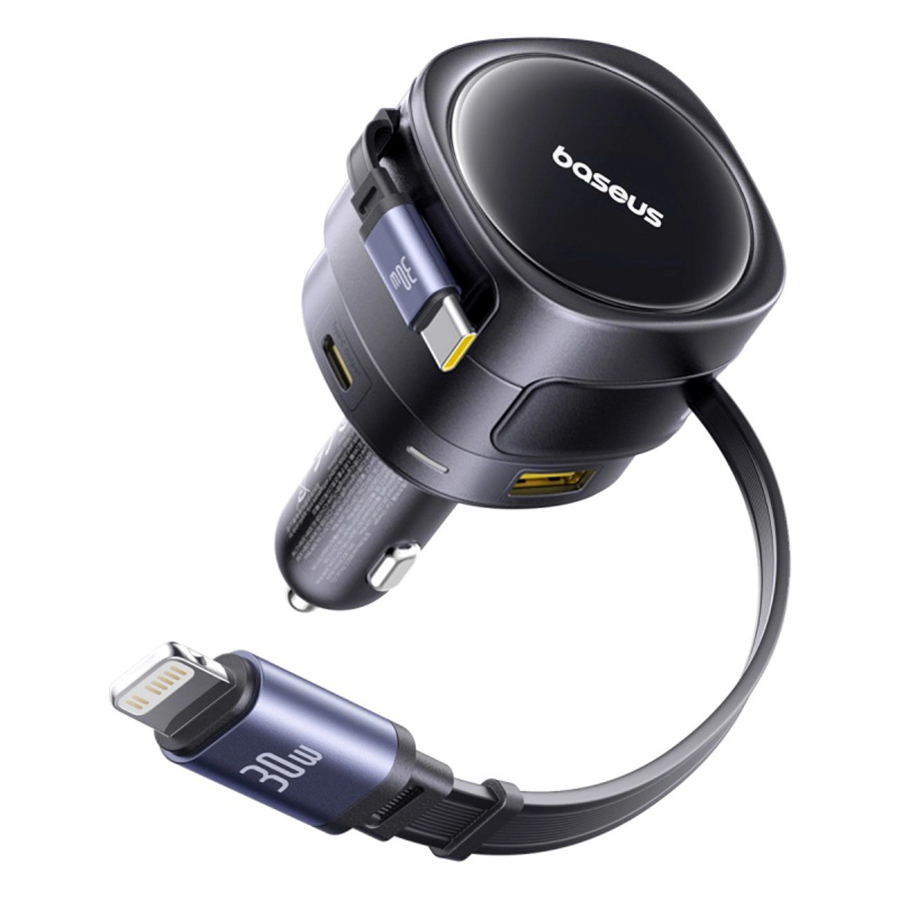 Baseus Enjoyment Max 90W Car Charger 2x USB-C + USB-C and Lightning Cable - Black_2