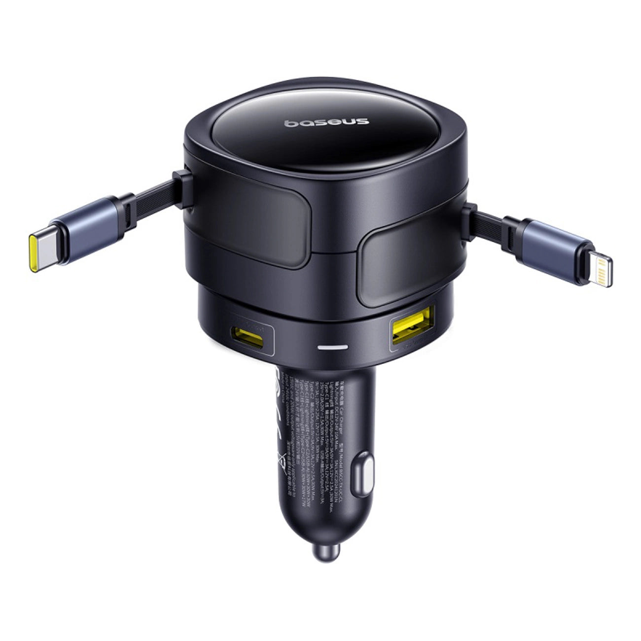Baseus Enjoyment Max 90W Car Charger 2x USB-C + USB-C and Lightning Cable - Black_4