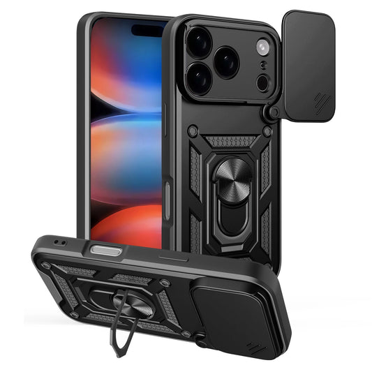 Etui Hybrid Armor Camshield na iPhone 17 Pro Max pancerne z podstawką i osłoną aparatu - czarne_0