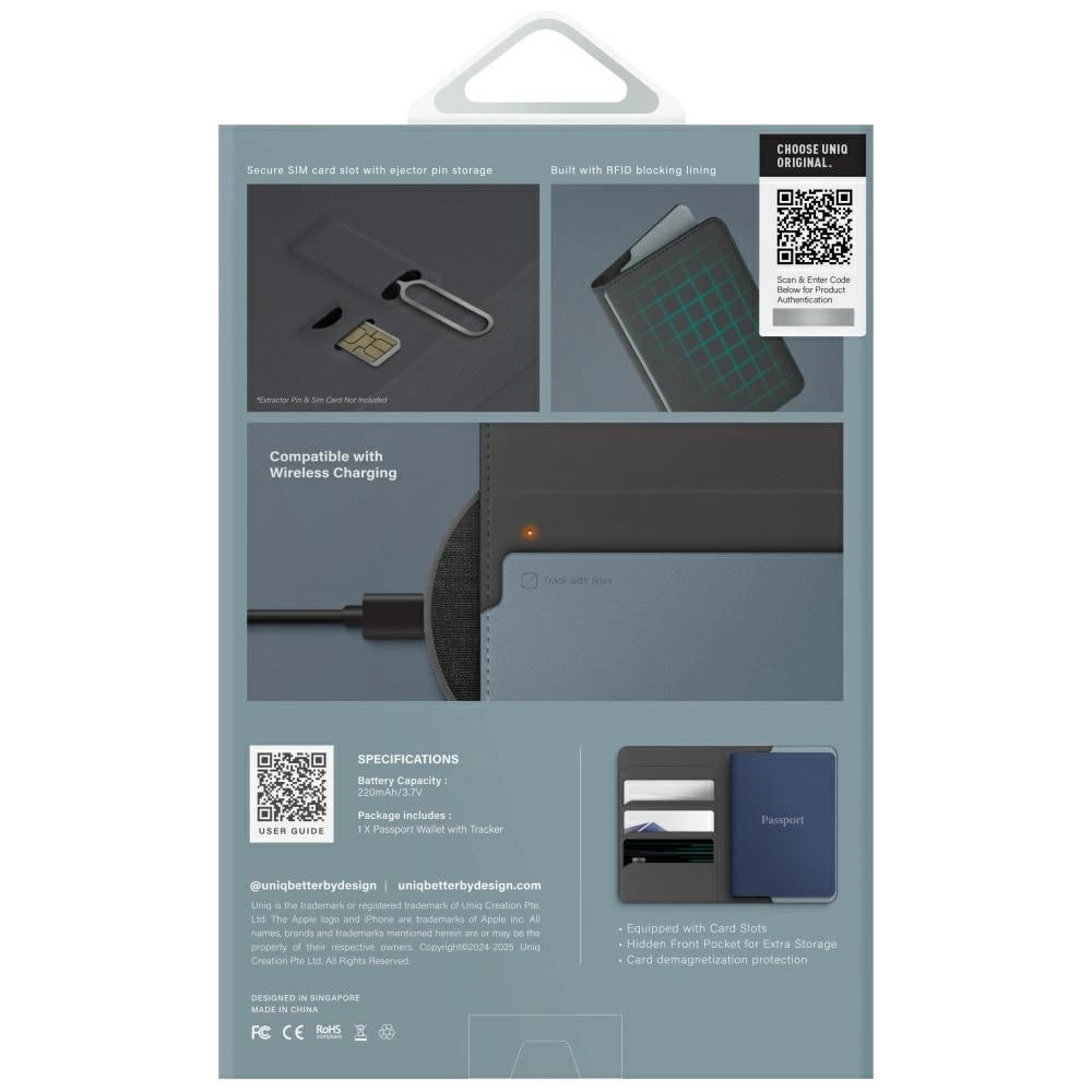Etui na paszport UNIQ Belmont z Apple    Find My blokada RFID szaro niebieski_6