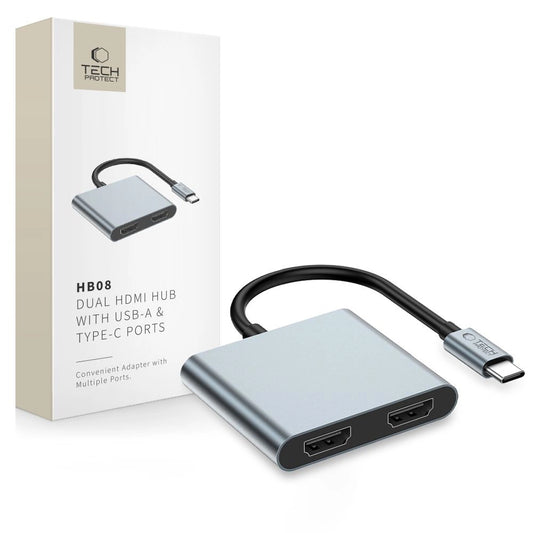 Tech-Protect HB08 4in1 USB-C + USB2.0 + 2 x HDMI 4K 60HZ adapter - gray_0
