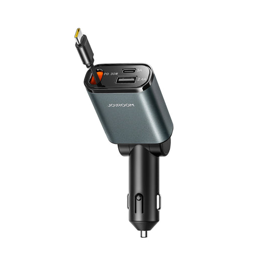 Joyroom JR-CCL07 3-in-1 Car Charger with Built-in Retractable Cable - Dark Gray_0