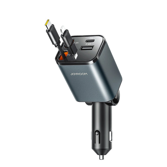 Joyroom JR-CCL05 30W 4-in-1 Car Charger with 2 Built-in Retractable Cables - Dark Gray_0