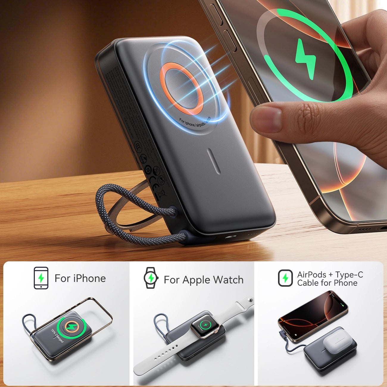 Joyroom JR-PBM02 Powerbank 22.5W 10000mAh 3in1 Magnetic Inductive Compatible with MagSafe with Built-in Cable - Black_1