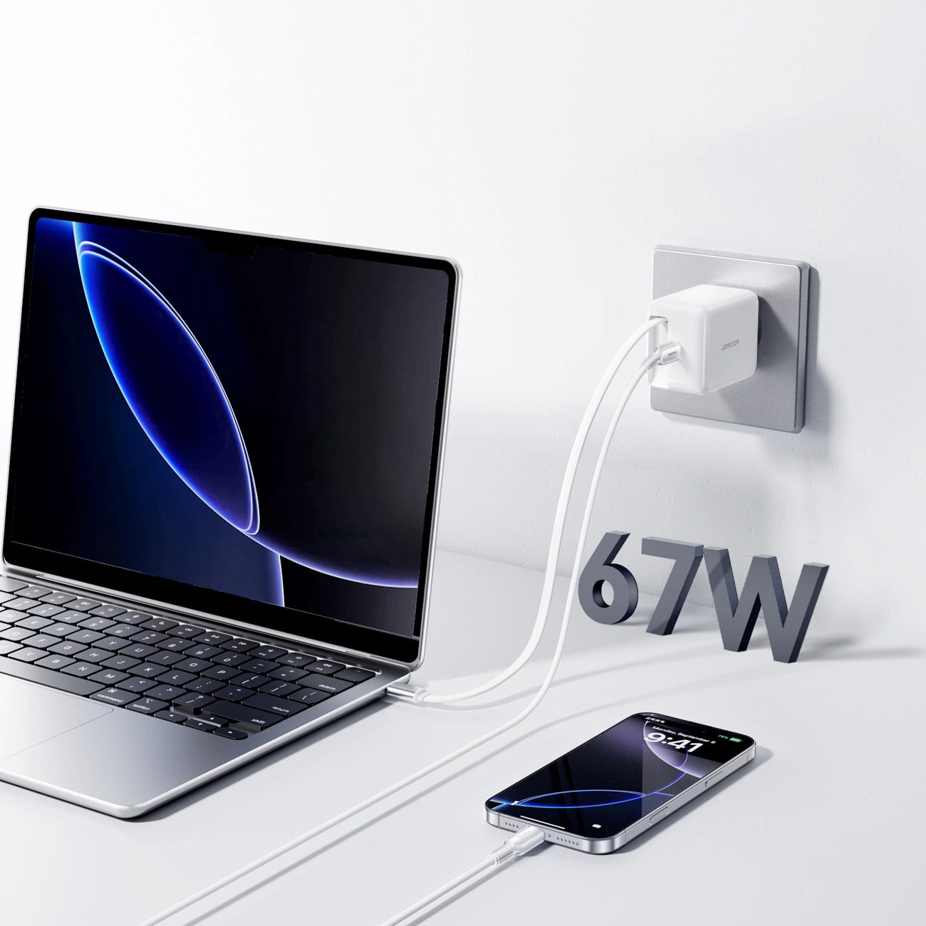 Joyroom JR-TCL06 67W GaN Wall Charger with Built-in Retractable USB-C Cable - White_5