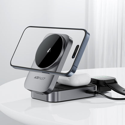 Acefast E22 3-in-1 Wireless Inductive Charging Station, MagSafe Compatible - Gray_4