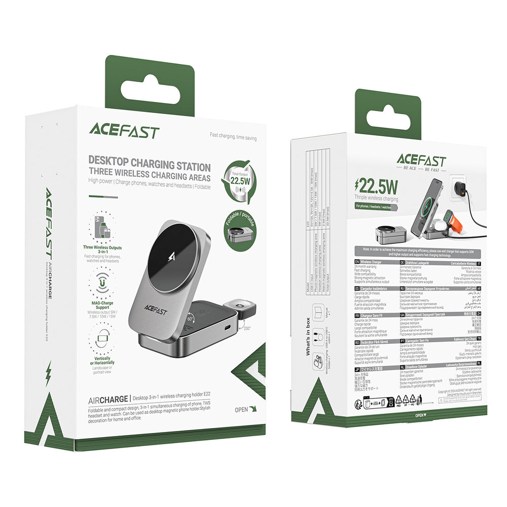 Acefast E22 3-in-1 Wireless Inductive Charging Station, MagSafe Compatible - Gray_6