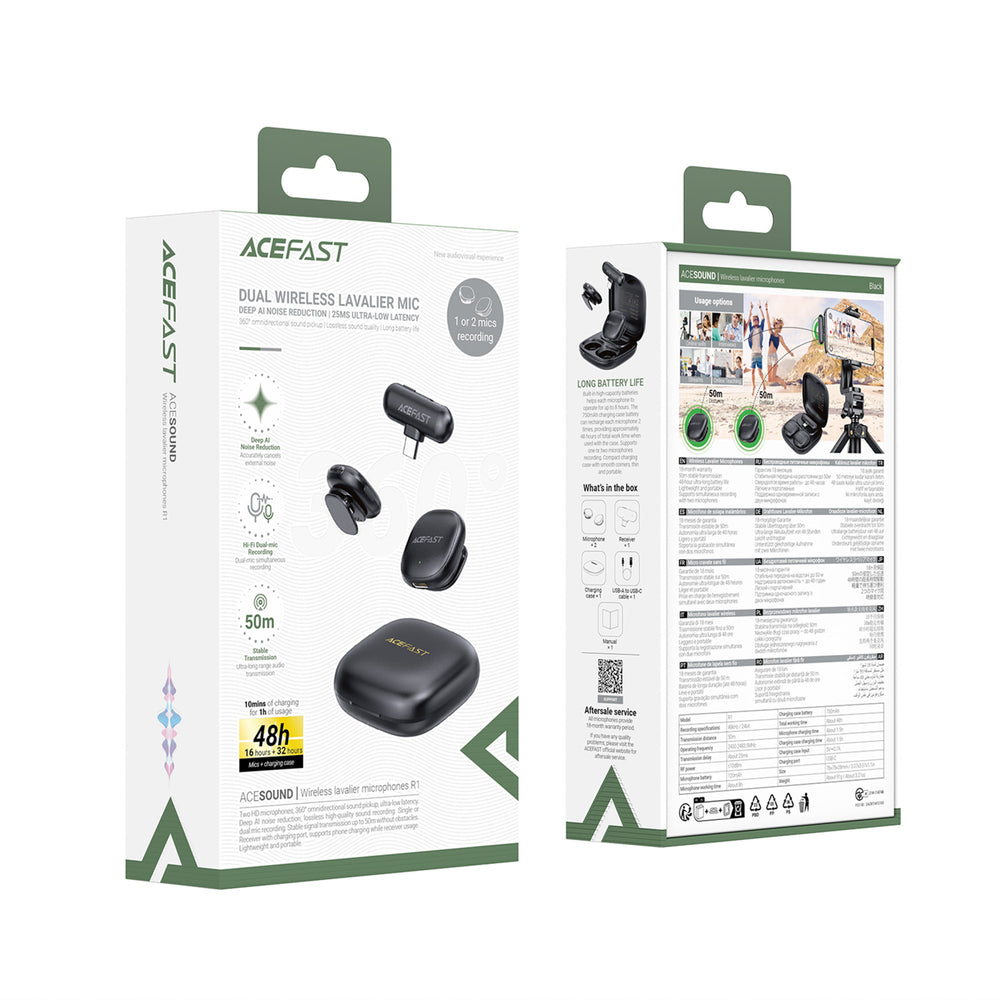 Wireless Microphone Acefast R1, USB-C, 2-Pack, Black _4
