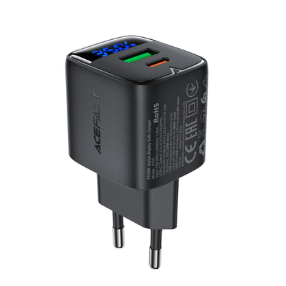Wall Charger Acefast A116 Display, 35W, 3A, 1 x USB-A - 1 x USB-C, Black _0