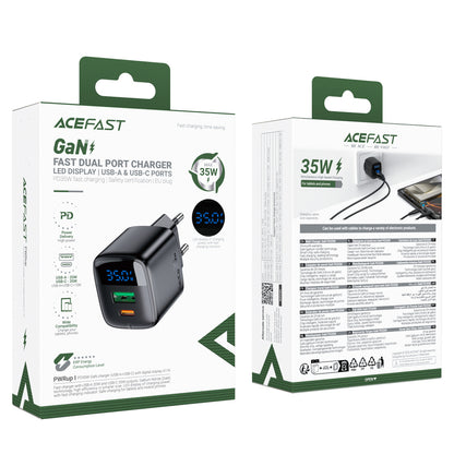 Wall Charger Acefast A116 Display, 35W, 3A, 1 x USB-A - 1 x USB-C, Black _5