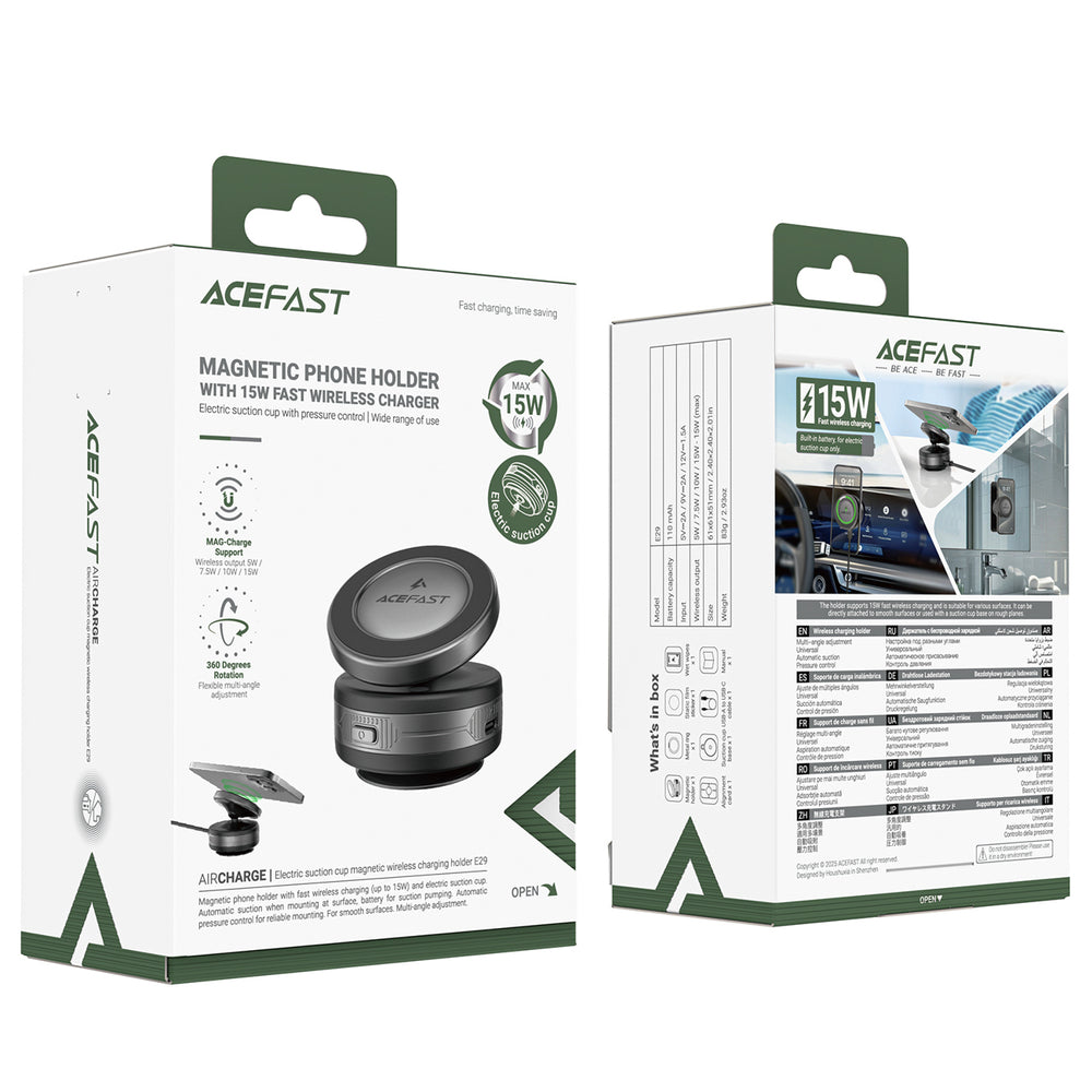 Acefast E29 Magnetic Holder with Wireless Charger with Suction Cup for Dashboard/Windshield - Black_6