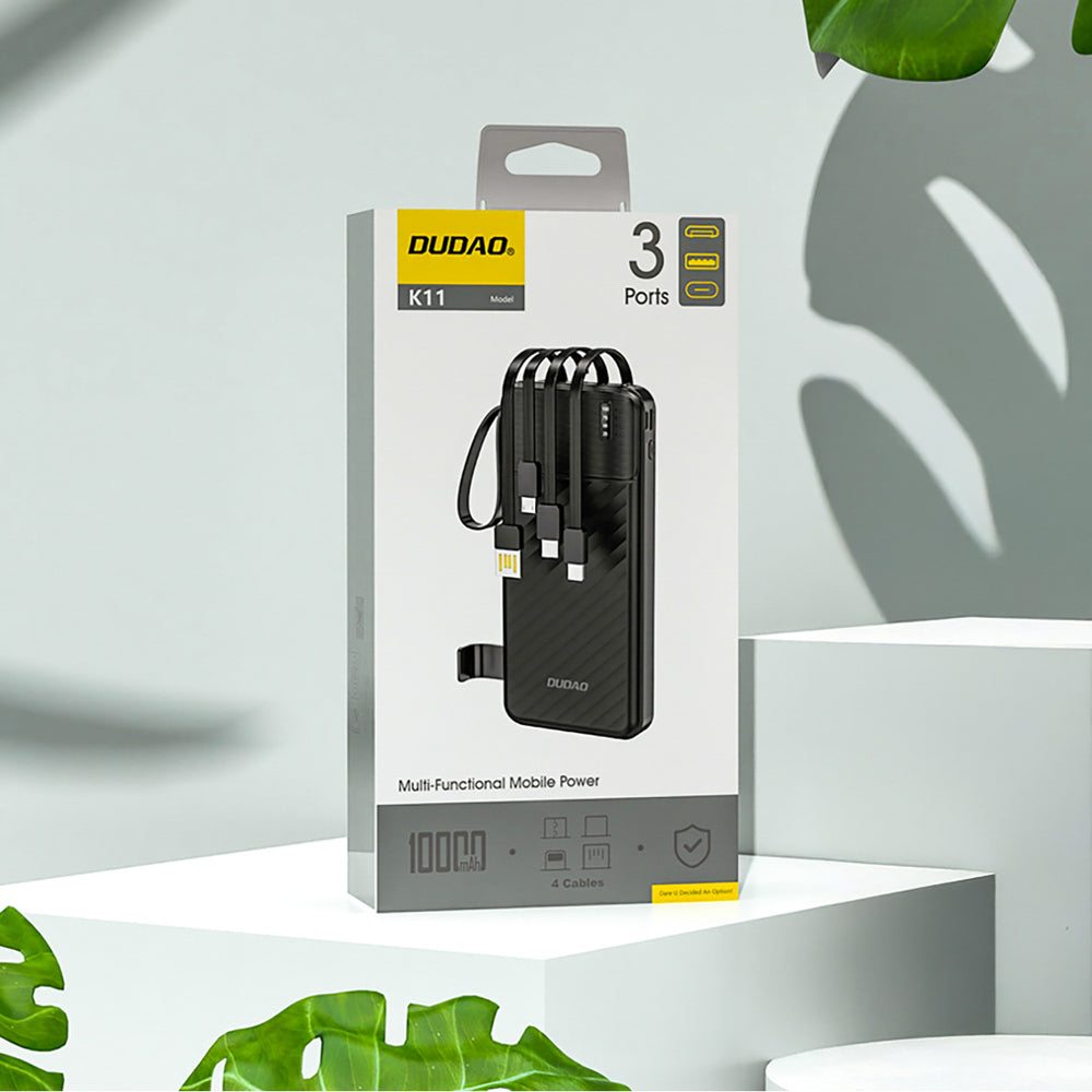 Dudao K11 10000mAh Powerbank with Built-in Cables - Black_3
