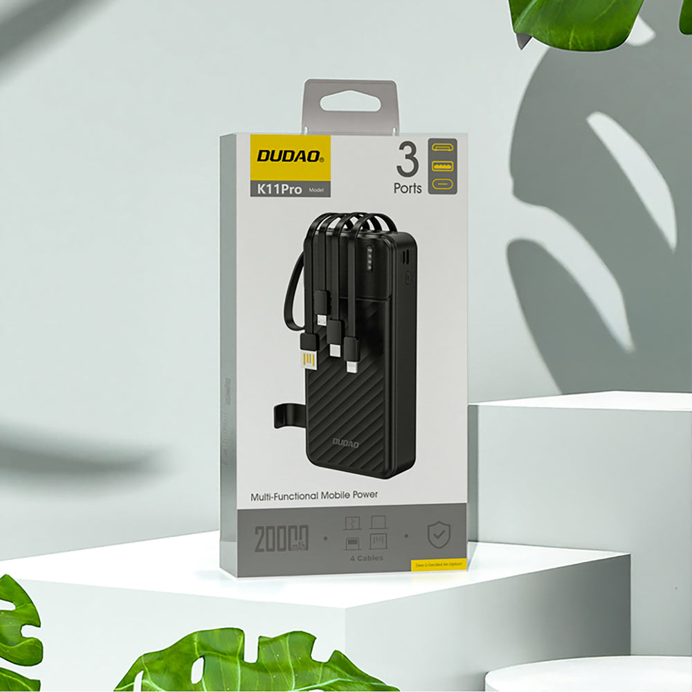 Dudao K11 Pro 20000mAh Powerbank with Built-in Cables - Black_3