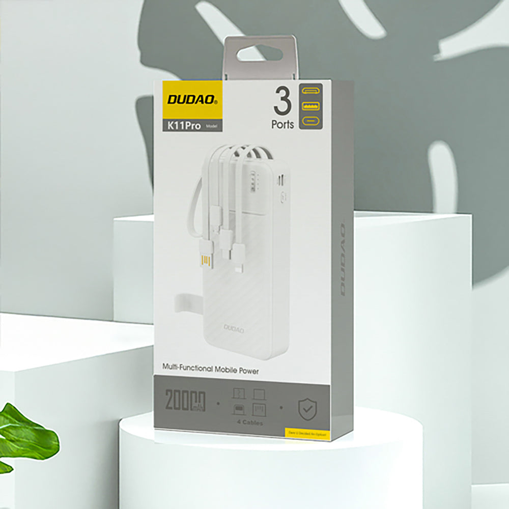 Dudao K11 Pro 20000mAh Powerbank with Built-in Cables - White_3