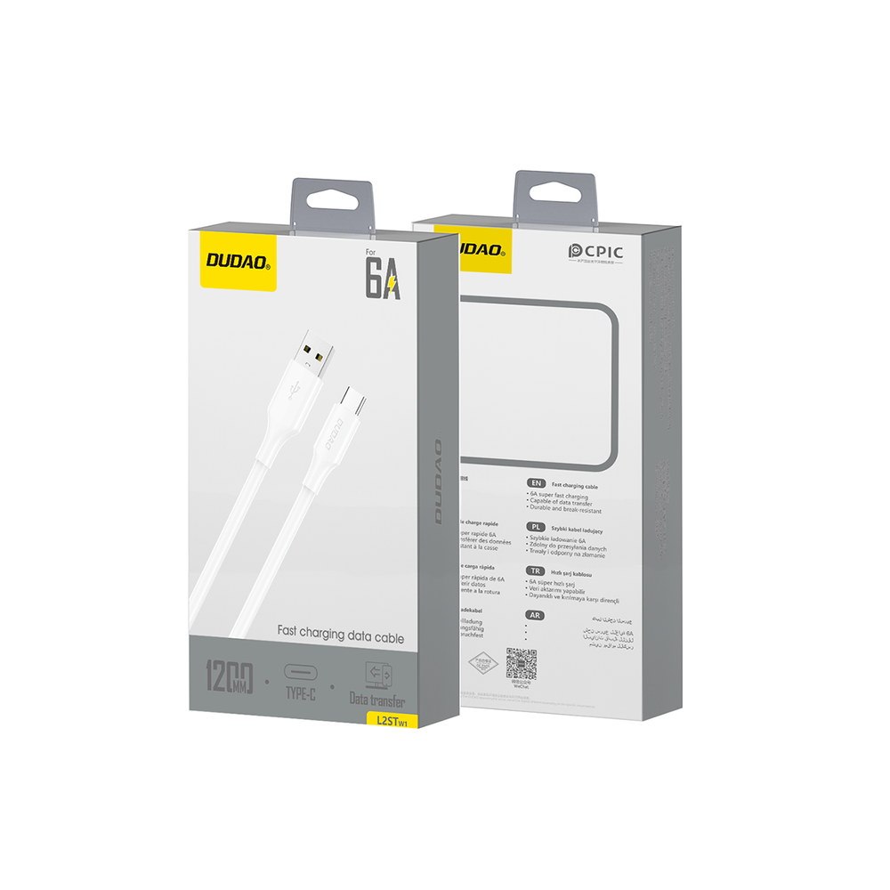 Dudao L2sT USB-A - USB-C 6A Cable 1.2m - White_1