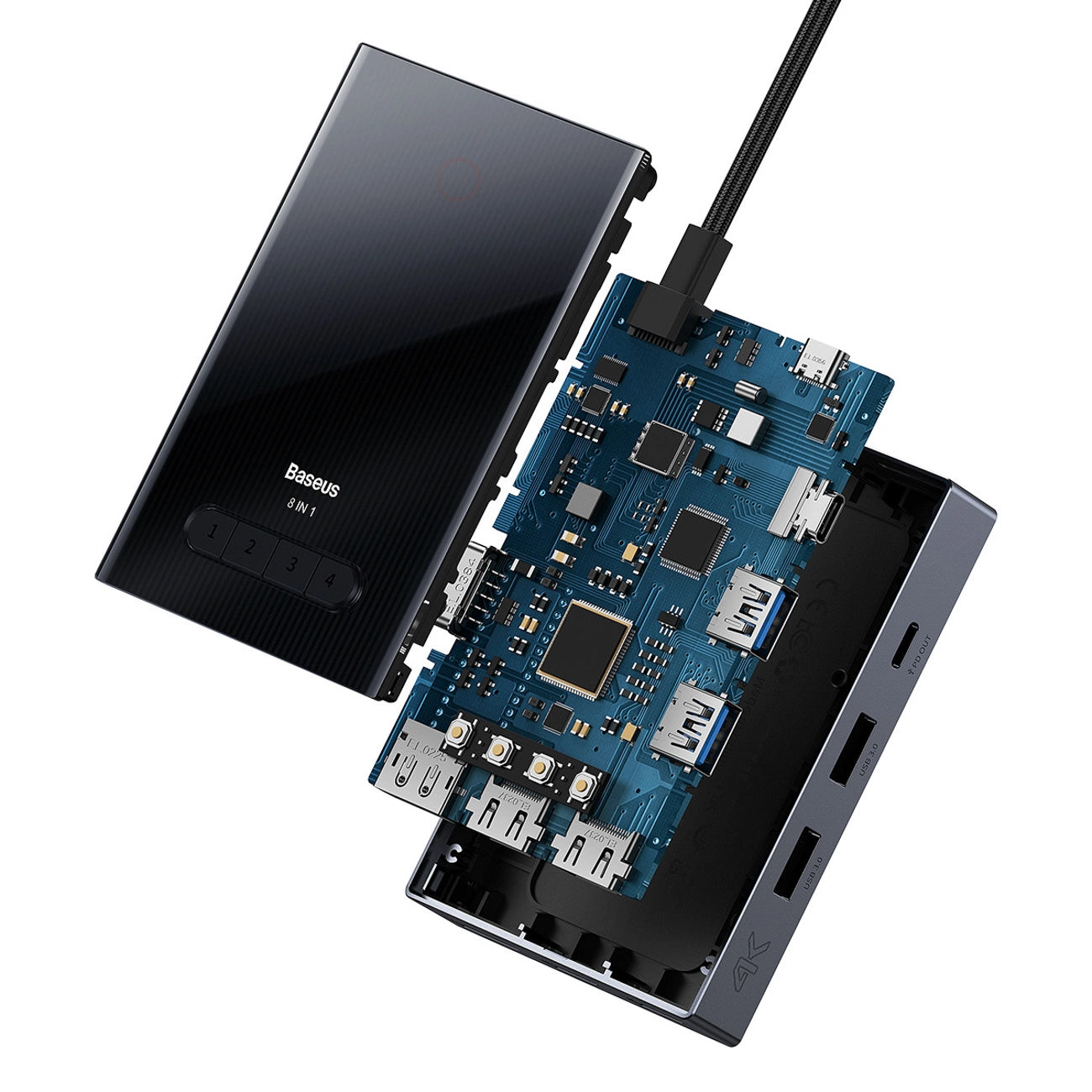 Baseus PioneerJoy 8-in-1 USB-C hub HDMI 4K@60Hz + HDMI 4K@30Hz + DisplayPort 8K@30Hz + VGA + 2 x USB-A 3.0 + 2 x USB-C - gray_4
