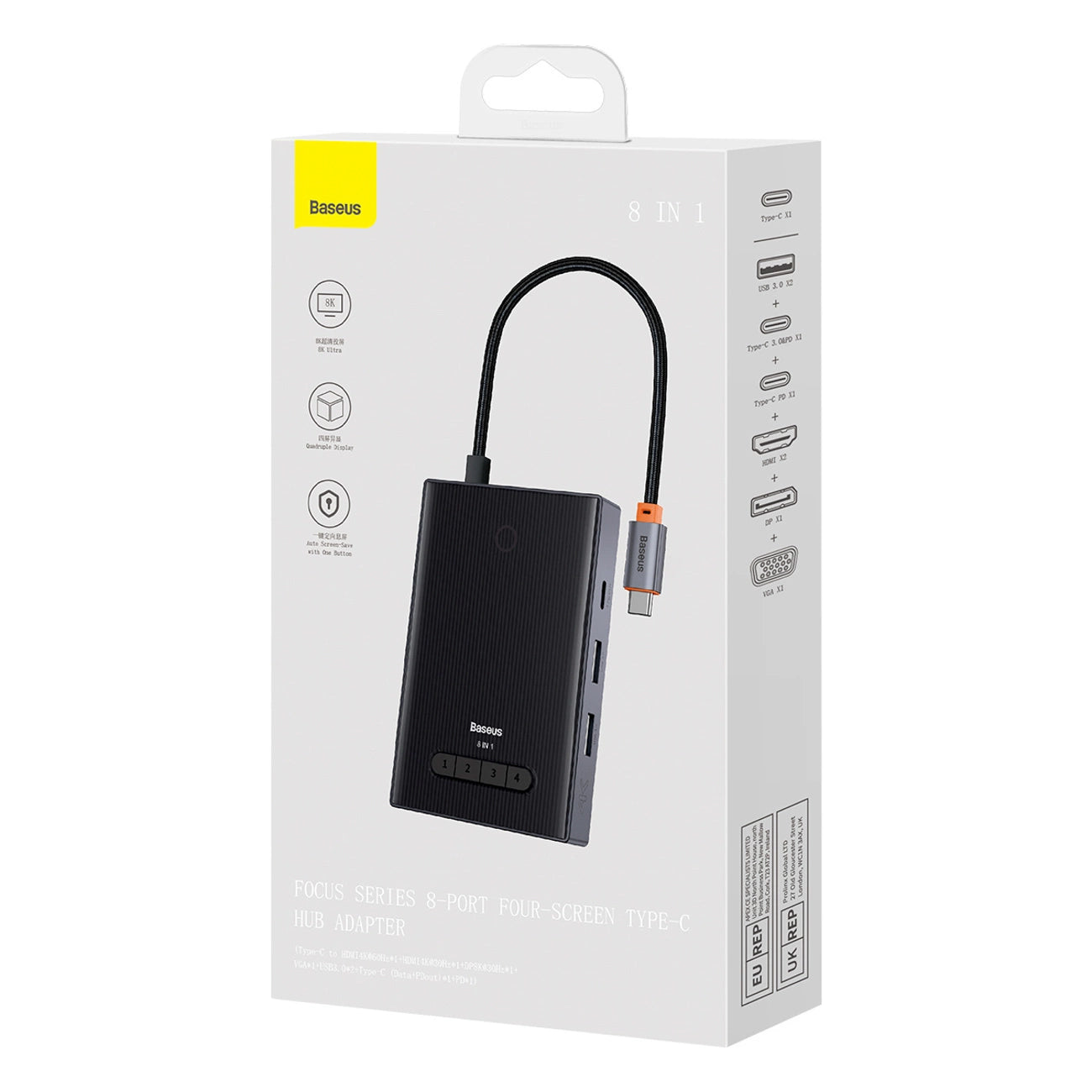 Baseus PioneerJoy 8-in-1 USB-C hub HDMI 4K@60Hz + HDMI 4K@30Hz + DisplayPort 8K@30Hz + VGA + 2 x USB-A 3.0 + 2 x USB-C - gray_5