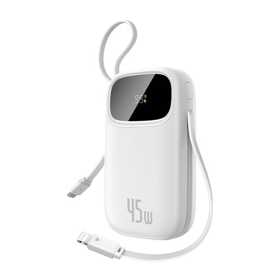 Baseus EnerFill FC31 20000mAh 45W Powerbank with Digital Display and 2 Built-in Cables (USB-C + Lightning) - White_0