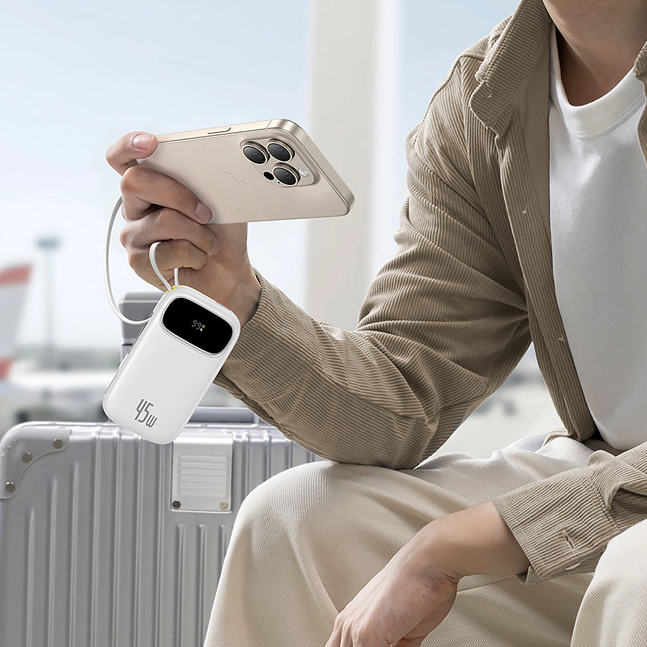 Baseus EnerFill FC31 20000mAh 45W Powerbank with Digital Display and 2 Built-in Cables (USB-C + Lightning) - White_5