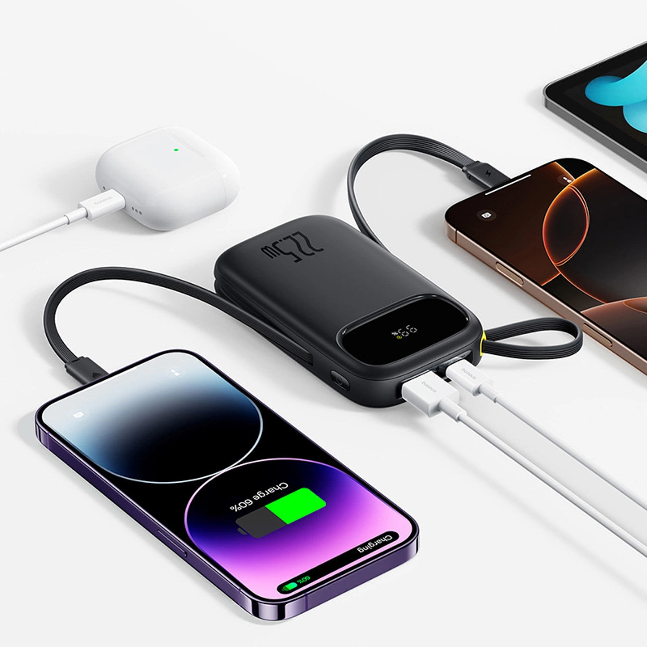 Baseus EnerFill FC31 10000mAh 22.5W Powerbank with Digital Display and 2 Built-in Cables (USB-C + Lightning) - Black_2