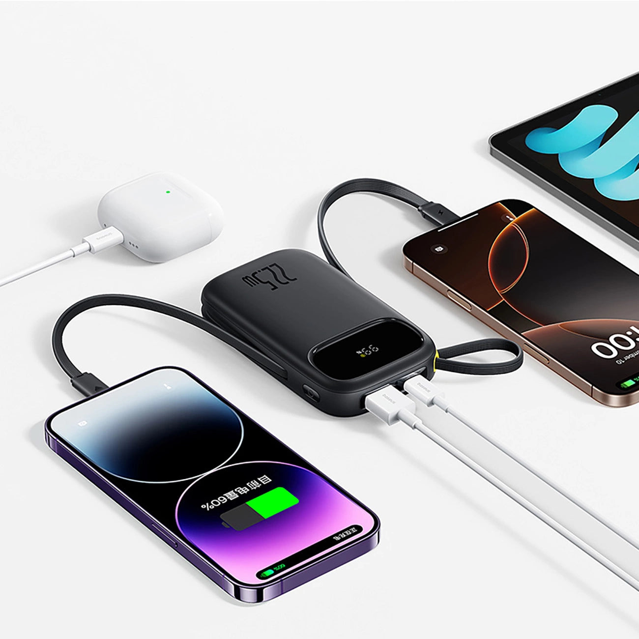 Baseus EnerFill FC31 20000mAh 22.5W Powerbank with Digital Display and 2 Built-in Cables (USB-C + Lightning) - Black_4