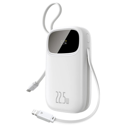 Baseus EnerFill FC31 20000mAh 22.5W Powerbank with Digital Display and 2 Built-in Cables (USB-C + Lightning) - White_0