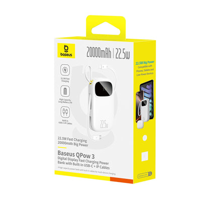 Baseus EnerFill FC31 20000mAh 22.5W Powerbank with Digital Display and 2 Built-in Cables (USB-C + Lightning) - White_3