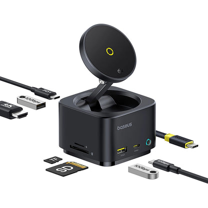 Baseus MagPro Series II 7-in-1 USB-C Hub with MagSafe-compatible Charger 15W + HDMI + USB-A + USB-C + SD/TF - Black_0