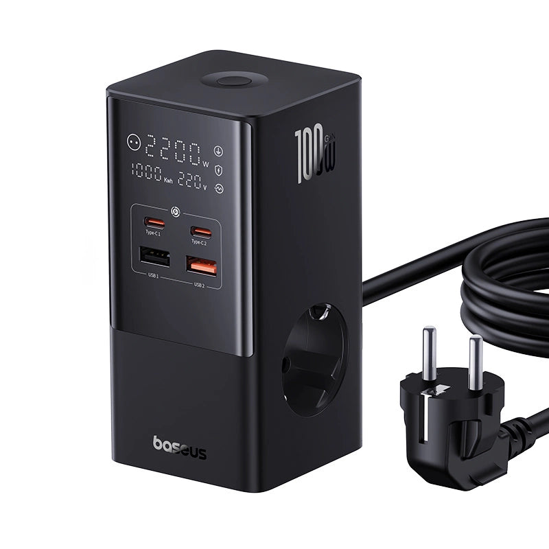 Baseus PowerCombo Tower Charging Station 100W 2 x EU + 2 x USB-A + 2 x USB-C 1.5m - Black_0