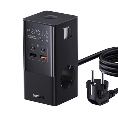 Baseus PowerCombo Tower Charging Station 100W 2 x EU + 2 x USB-A + 2 x USB-C 1.5m - Black_0